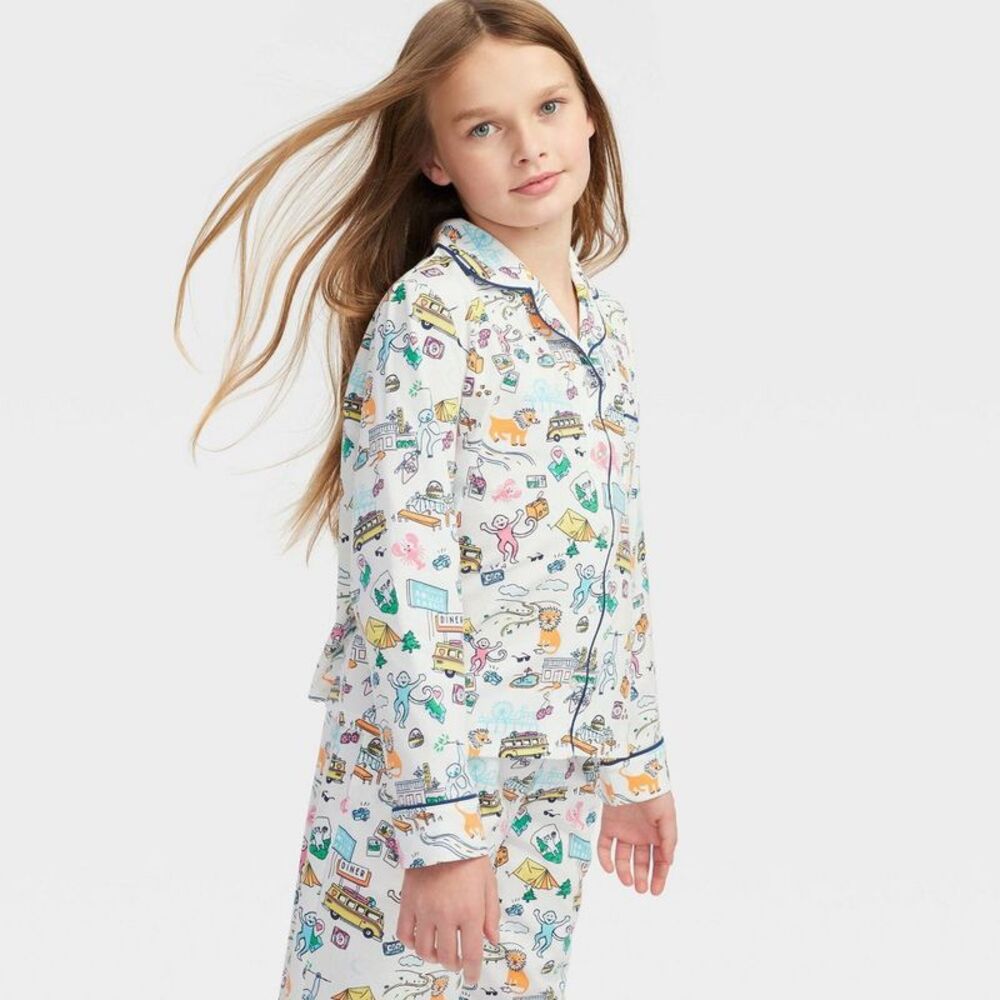 Girls' Roadtrip Long Sleeves and Pants Pajama Set Blue/Yellow/Pink - Picture 3 of 4